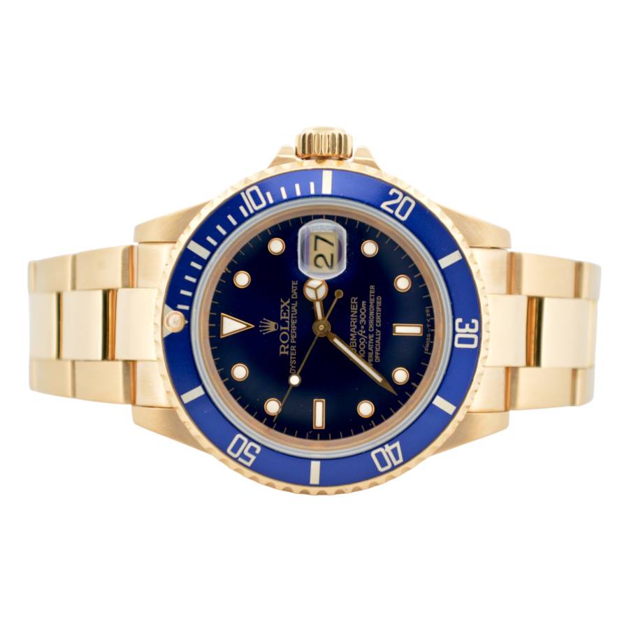 ROLEX SUBMARINER DATE 40 YELLOW GOLD BLUE DIAL OYSTER VINTAGE 1997 AUTOMATIC REF: 16618