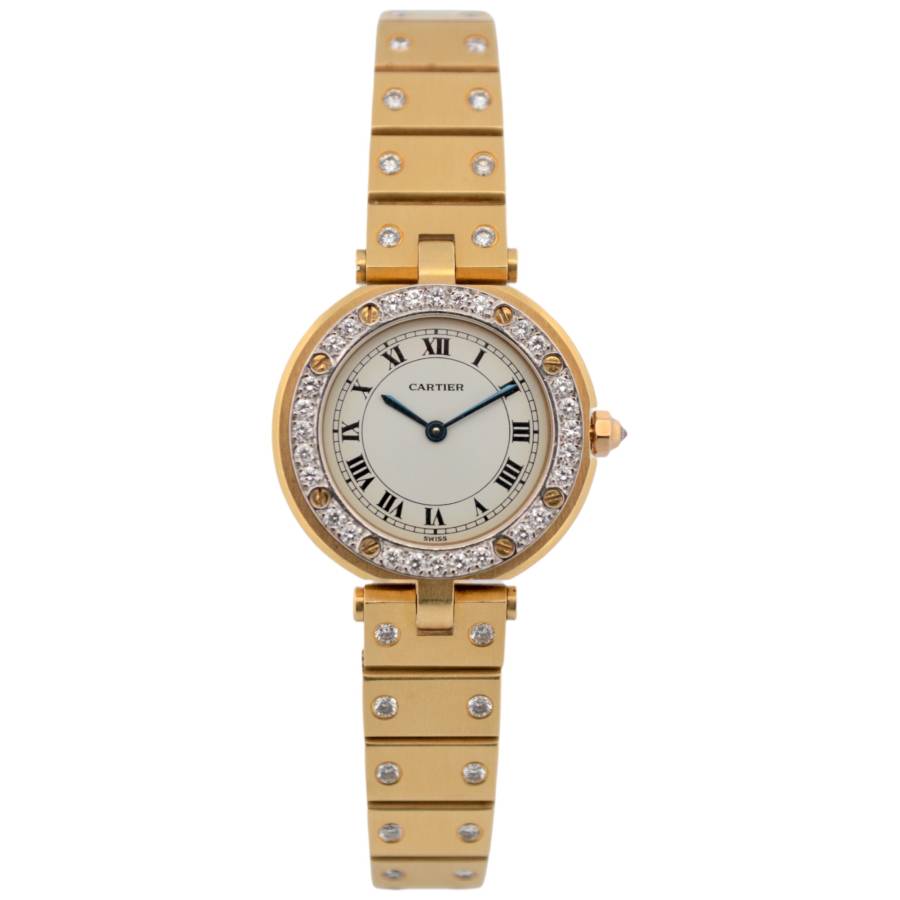 CARTIER SANTOS VENDOME RONDE DE CARTIER 27MM YELLOW GOLD DIAMOND PAVED QUARTZ REF: 8191